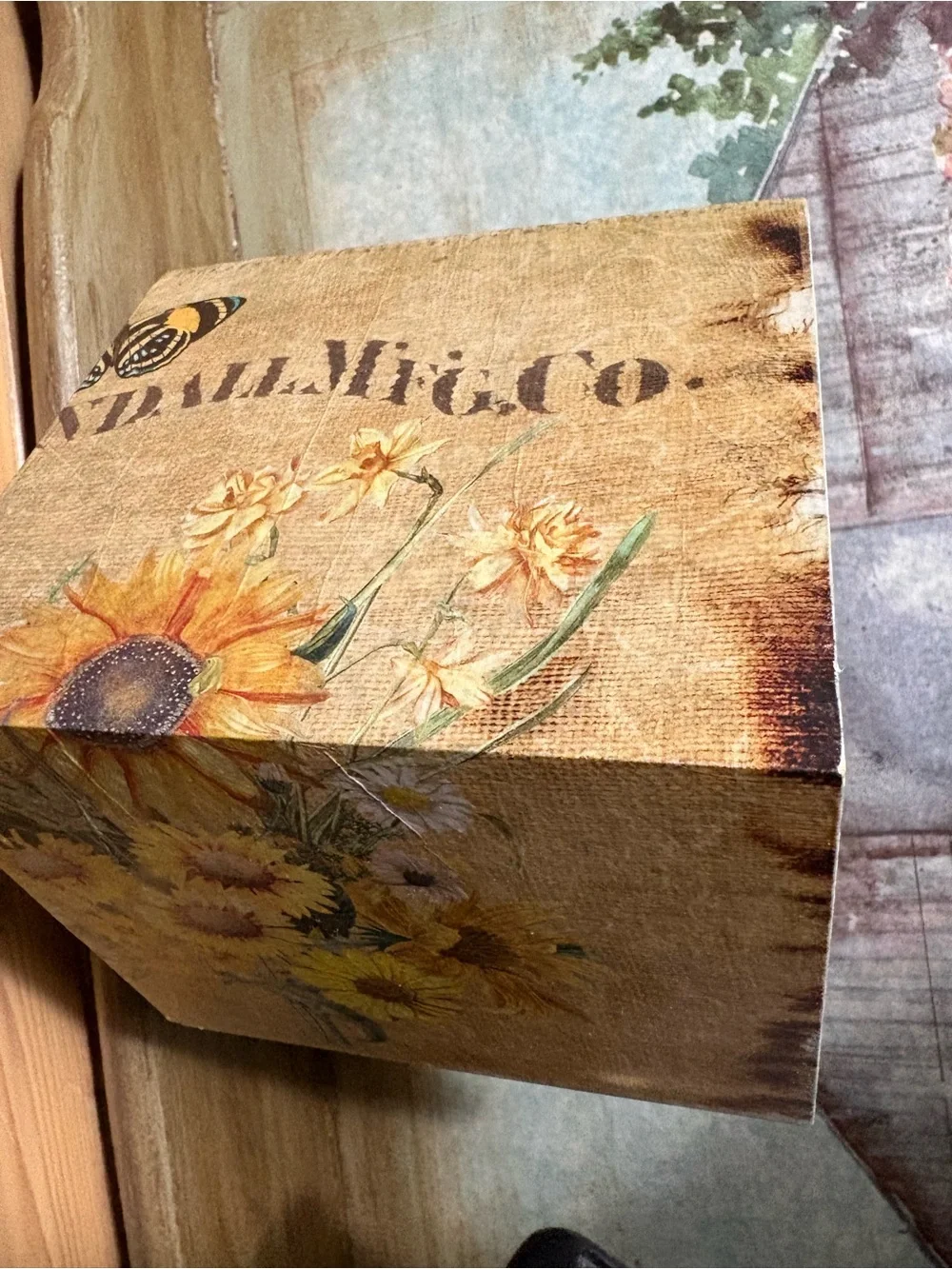 Sage green Wooden Birdhouse-Style Mini Jewelry Box with Floral Drawers